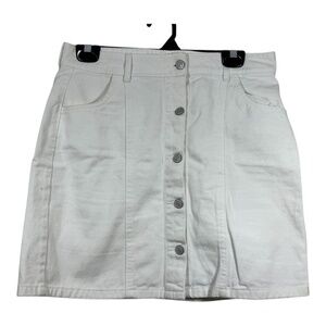 Denim Skirt Womens Large White Y2K Mini Button Pockets Short 80s
